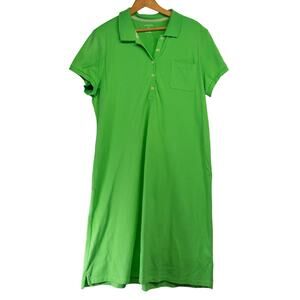 Women's Large Green LANDS END T-Shirt Dress Pullover 100% Cotton Knee Length